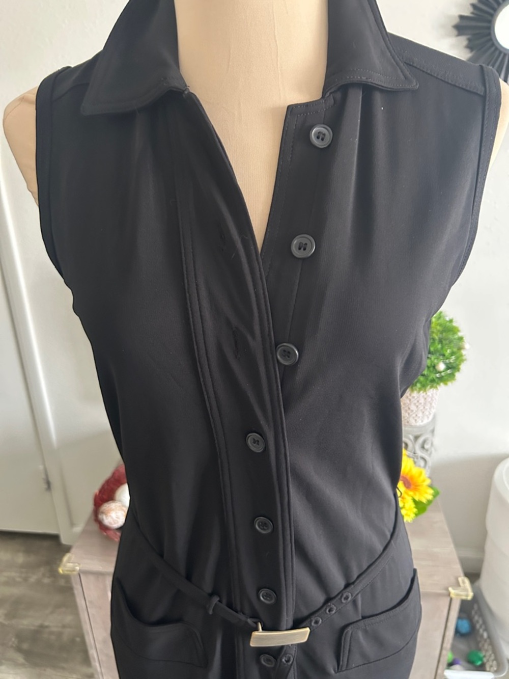 Anne Klein Black Sleeveless Shirt Dress with Belt
